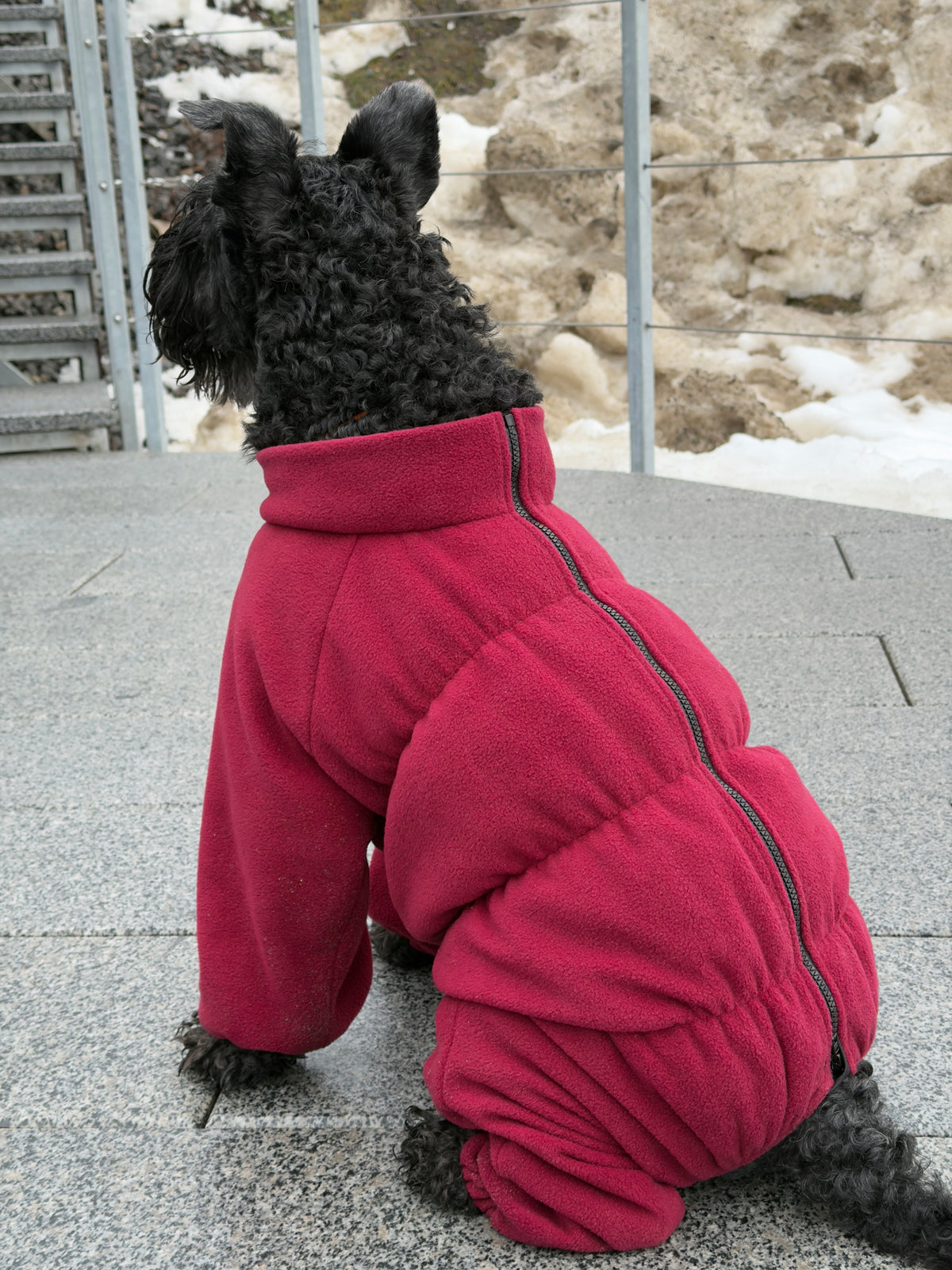 Fleece jumpsuit no-zipper (small breeds) — Burgundy